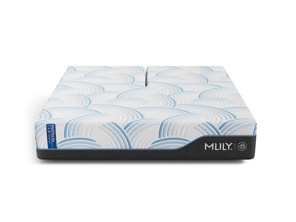 Front view of the WellFlex ICE Split Head King mattress, showing two separate head sections that join into one continuous lower sleep surface.