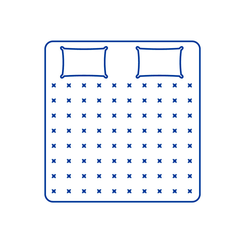 Outline of a bed with a blanket and pillows on a white background