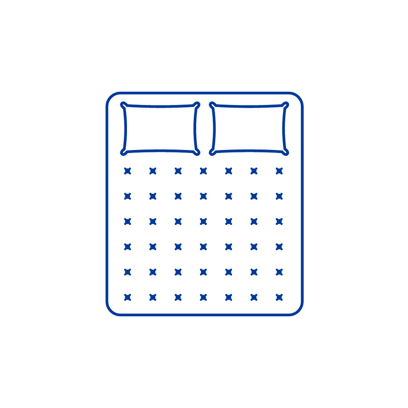 Blue bed with pillows icon on a white background