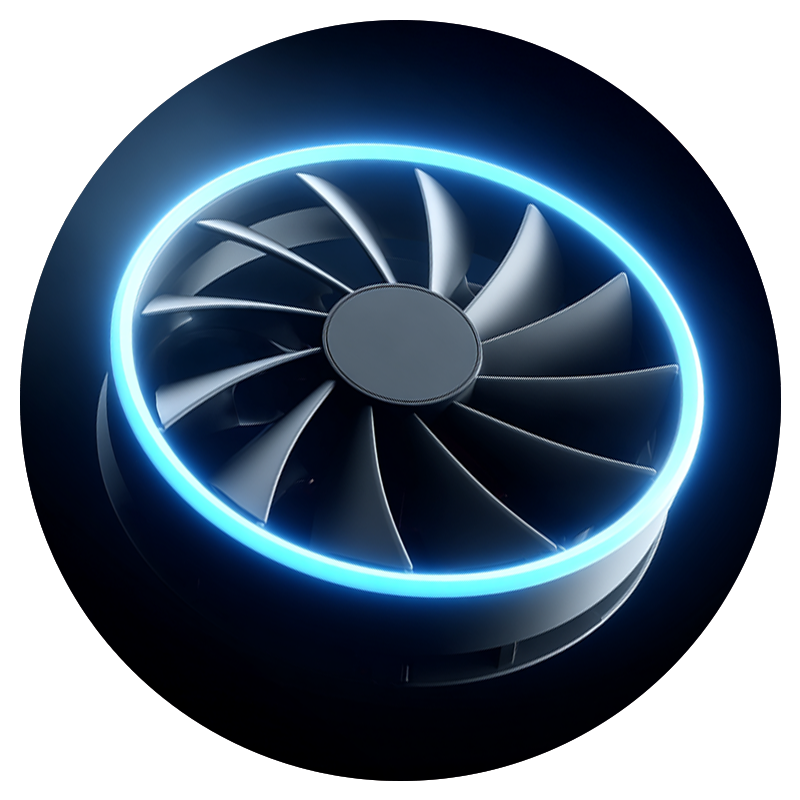 Fan with blue light on a black background