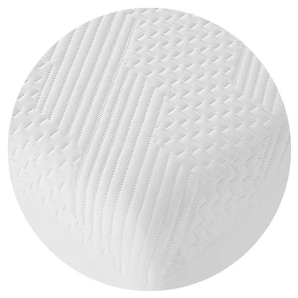 Round white mattress topper with textured surface on a white background