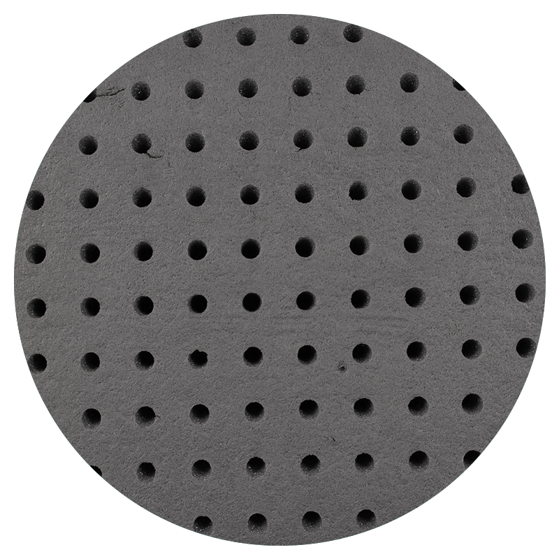 Round gray sanding disc with a grid of holes on a white background