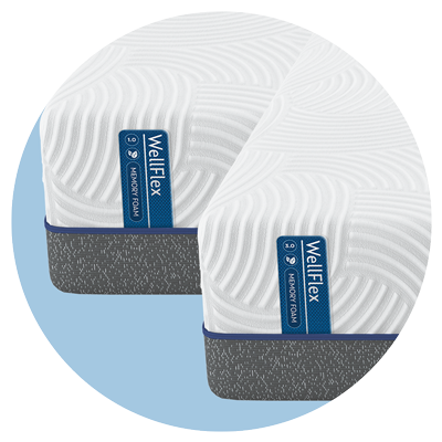 Two WellFlex mattress corners with a blue background