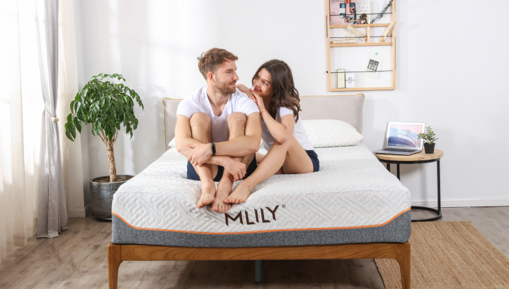 man and woman sit on MLILY bamboo mattress